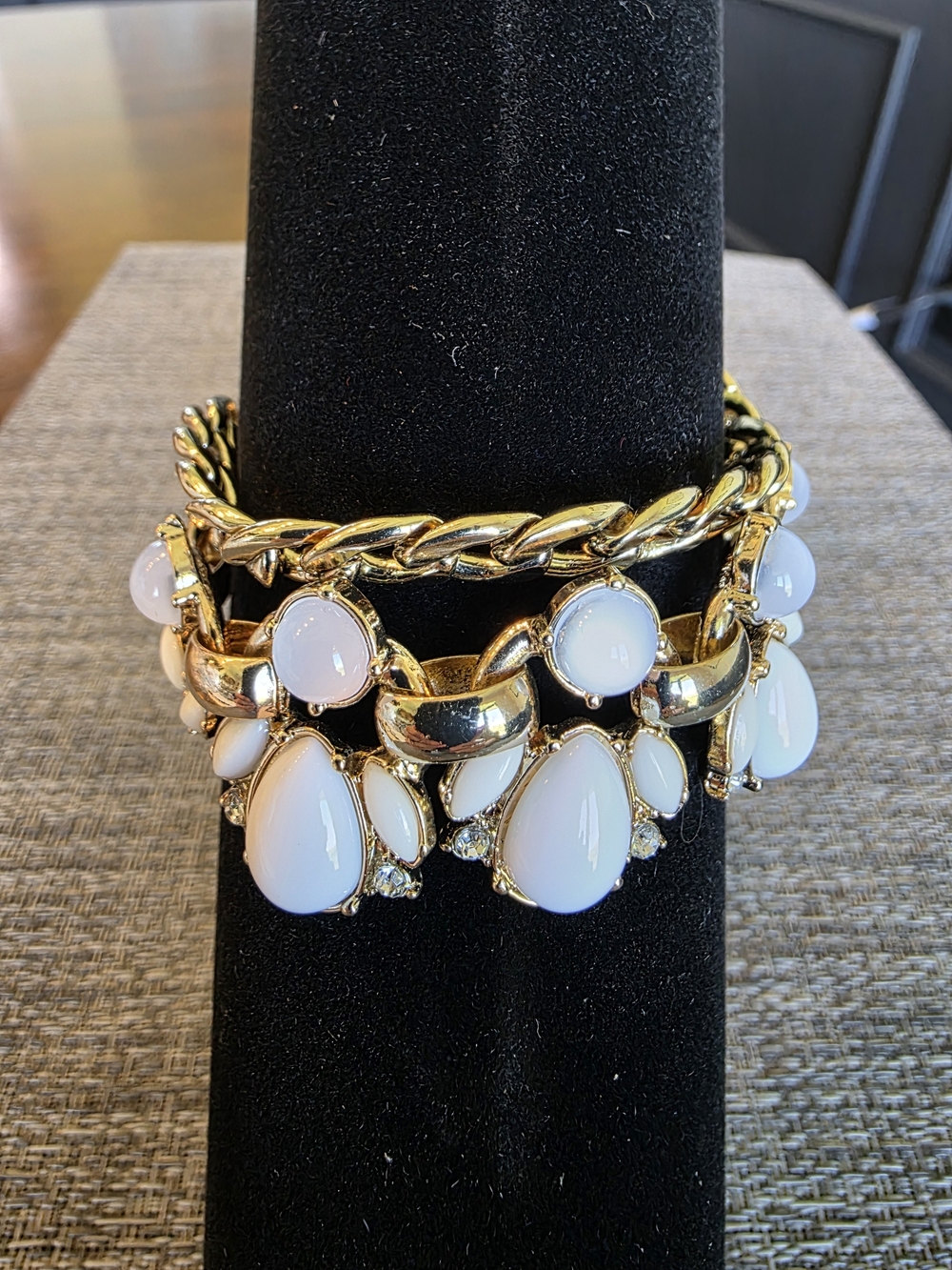 Gold-Tone Bracelet with White Teardrop Accents - Women Jewelry